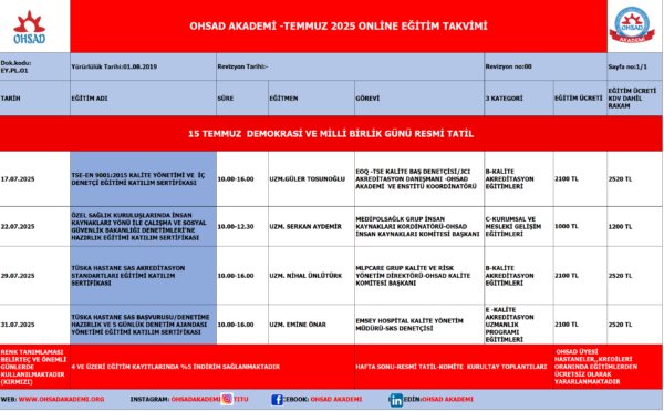 TEMMUZ 2025  EĞİTİM TAKVİMİ