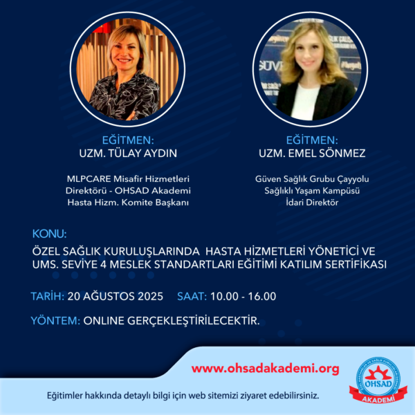 ÖZEL SAĞLIK KURULUŞLARINDA  HASTA HİZMETLERİ YÖNETİCİ VE UMS.SEVİYE 4 MESLEK STANDARTLARI EĞİTİMİ KATILIM SERTİFİKASI